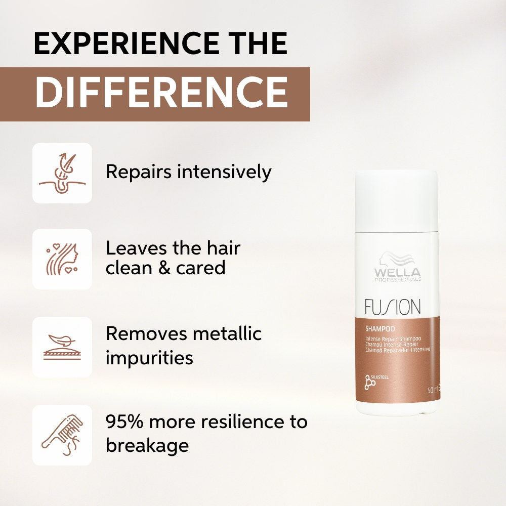 Wella Professionals Fusion Intense Repair Shampoo For Damaged Hair With Silk Amino Acids, 50ml Buy at Indicrest Image 3
