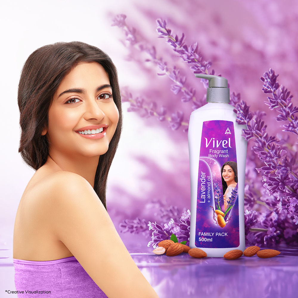 Vivel Moisturizing Fragrant Body Wash Lavender & Almond Oil Pump Bottle Shower Gel, 500ml Buy at Indicrest Image 2