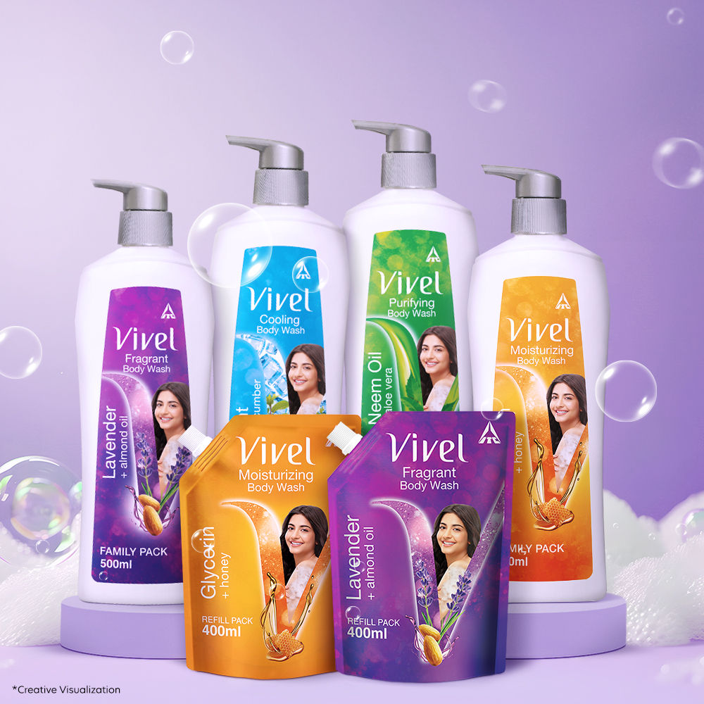 Vivel Fragrant Body Wash Lavender & Almond Oil Moisturizing Shower Gel Supersaver Refill Pack, 400ml Buy at Indicrest Image 7