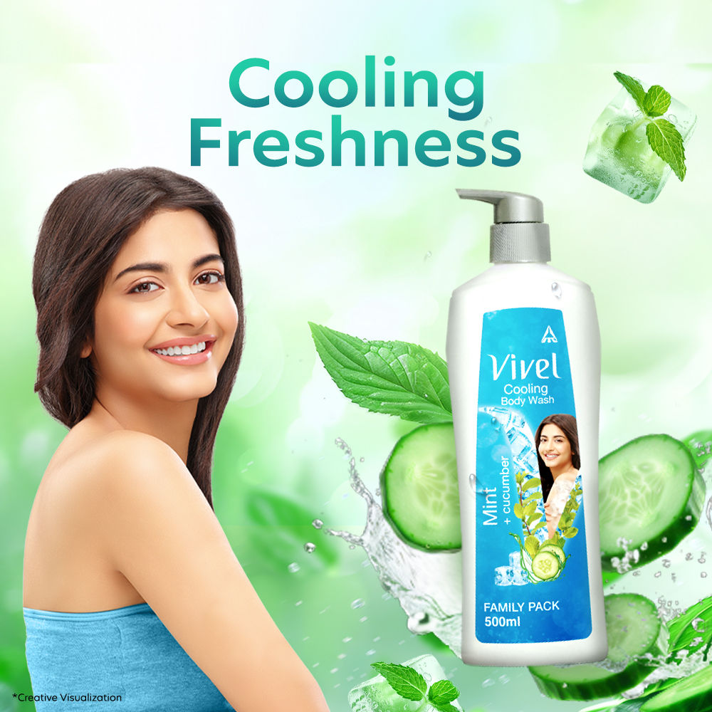 Vivel Refreshing Cooling Body Wash Mint & Cucumber Pump Bottle Shower Gel, 500ml Buy at Indicrest Image 2