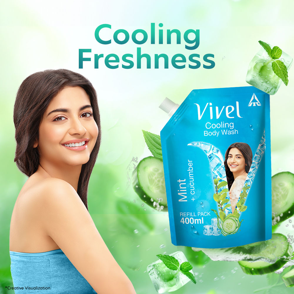 Vivel Cooling Body Wash Mint & Cucumber Moisturizing Shower Gel Supersaver Refill Pouch, 400ml Buy at Indicrest Image 2