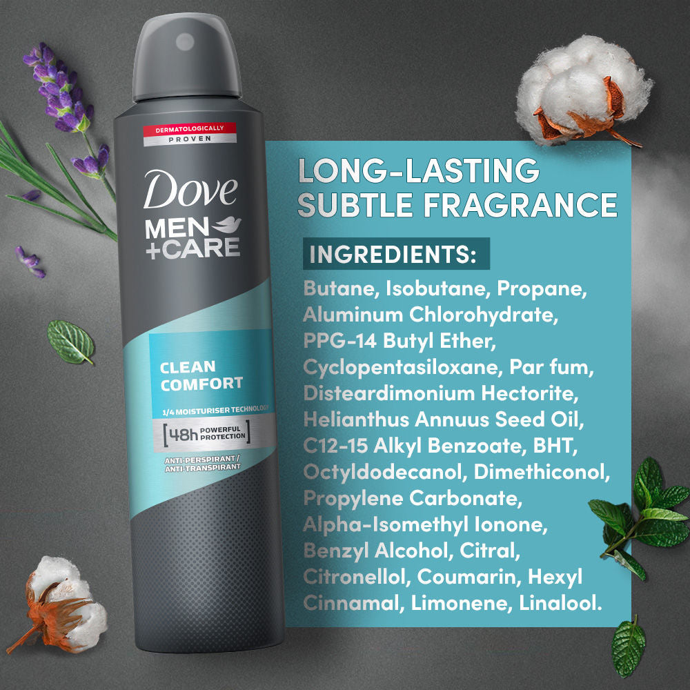Dove Men + Care Clean Comfort Dry Spray Antiperspirant Deodorant, 250ml Buy at Indicrest Image 6