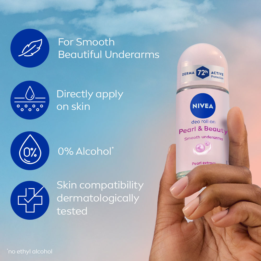 Nivea 72H Active Protection With Pearl Extract Deo Underarm Roll On - Smooth Skin, Odor Protection, 50ml Buy at Indicrest Image 4