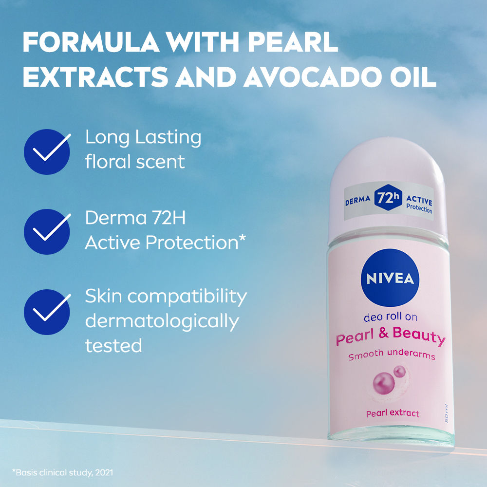 Nivea 72H Active Protection With Pearl Extract Deo Underarm Roll On - Smooth Skin, Odor Protection, 50ml Buy at Indicrest Image 5