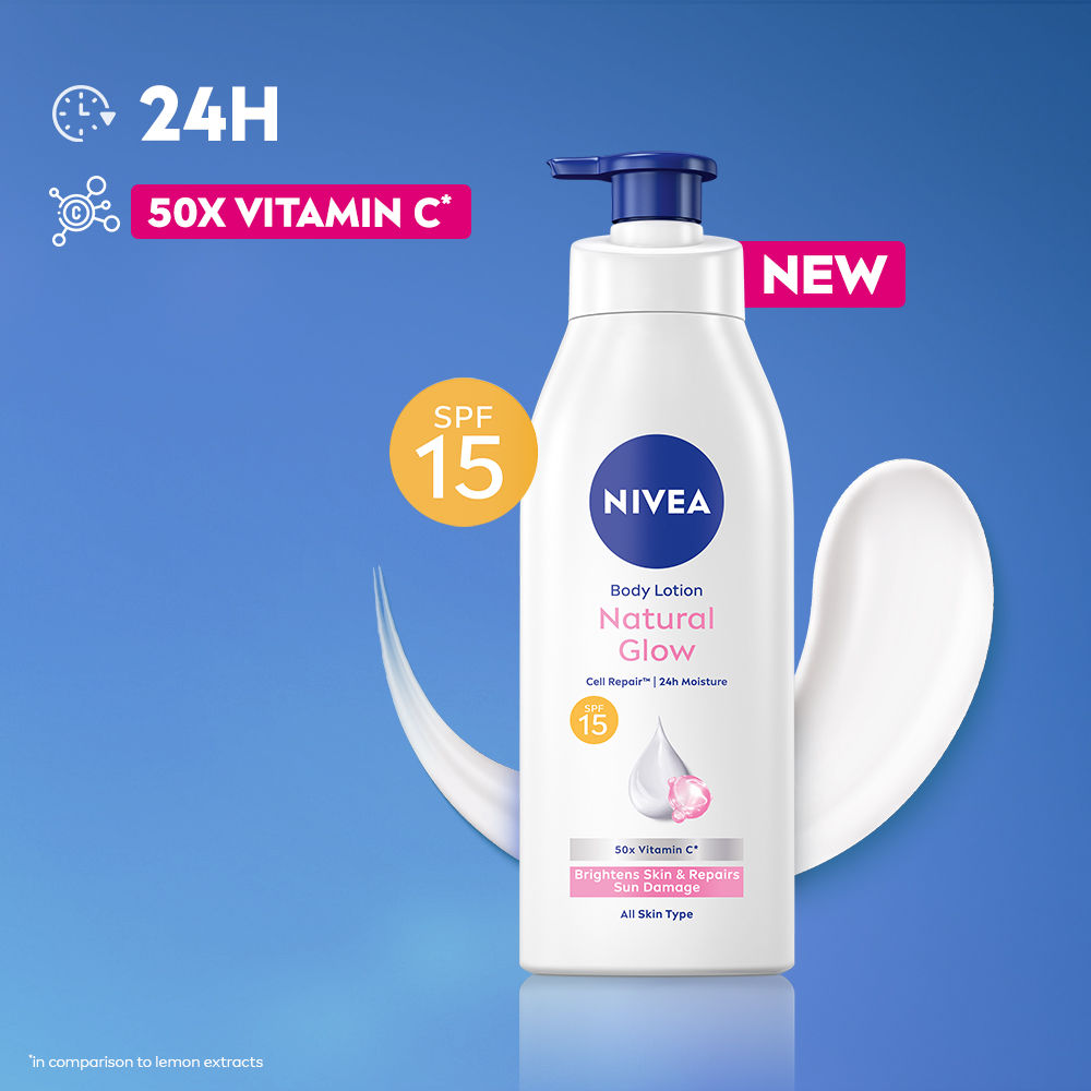 Nivea Cell Repair 50X Vit C Sunscreen Natural Glow Body Lotion Reduces Tan, Brightens - Uva & Uvb, 400ml Buy at Indicrest Image 3