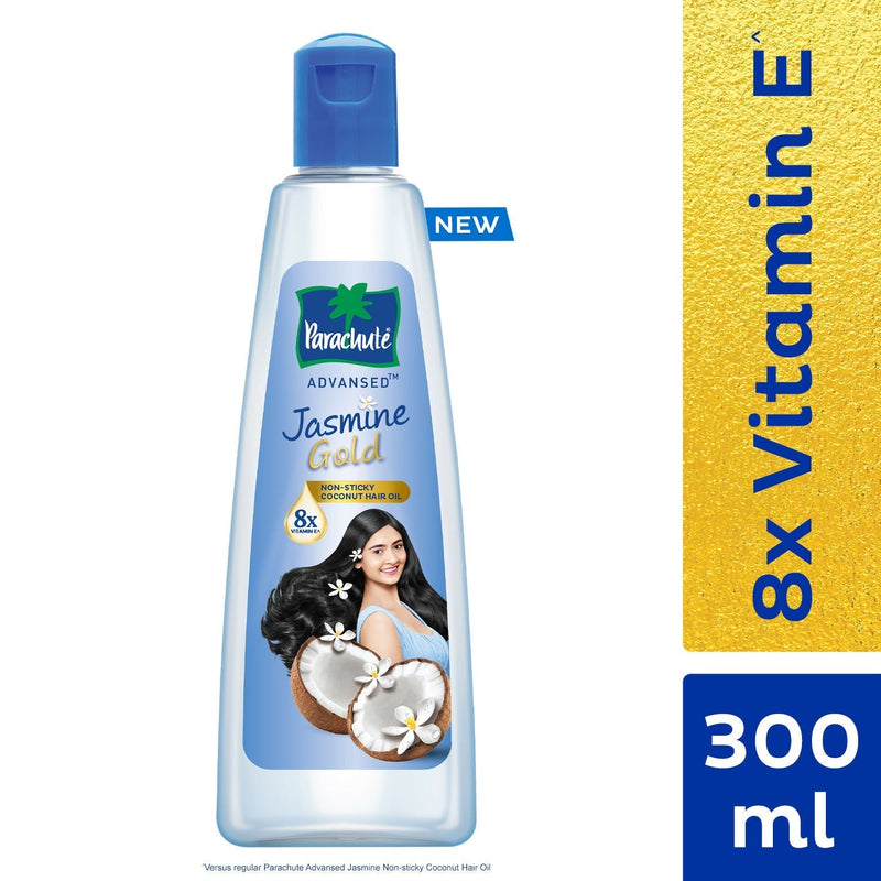 Parachute Advansed Jasmine Gold Coconut Hair Oil, Vitamin-E, Super Shiny Hair, Non-sticky, 300ml Buy at Indicrest