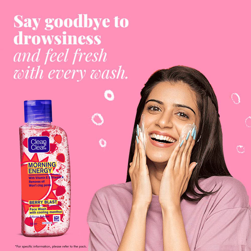 Clean & Clear Morning Energy Berry Blast Face Wash - Gentle Cleanser with Menthol for Oily Skin, 50ml Buy at Indicrest Image 3