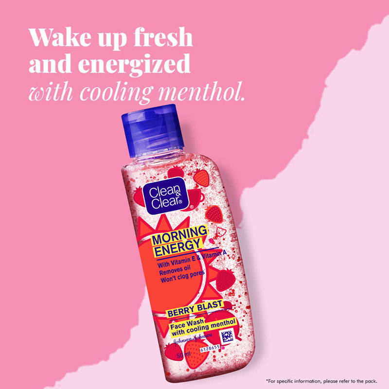 Clean & Clear Morning Energy Berry Blast Face Wash - Gentle Cleanser with Menthol for Oily Skin, 50ml Buy at Indicrest Image 4