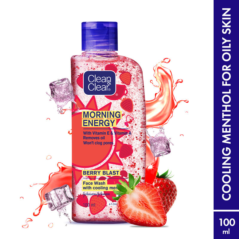 Clean & Clear Morning Energy Berry Blast Face Wash - Gentle Cleanser with Menthol for Oily Skin, 100ml Buy at Indicrest