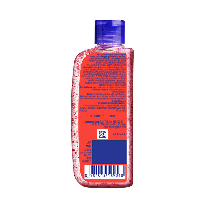 Clean & Clear Morning Energy Berry Blast Face Wash - Gentle Cleanser with Menthol for Oily Skin, 100ml Buy at Indicrest Image 8