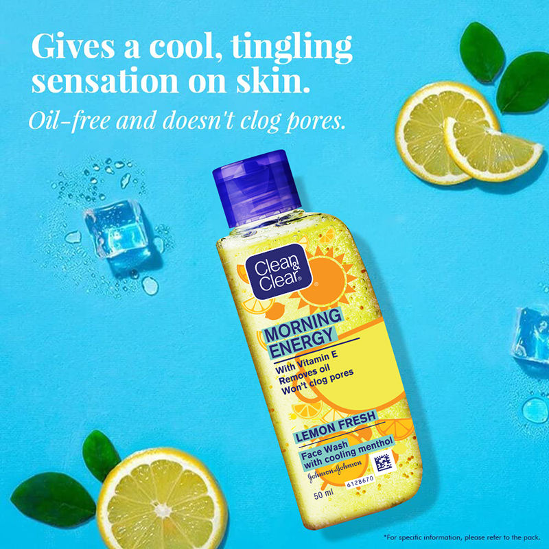 Clean & Clear Morning Energy Lemon Fresh Face Wash - Gentle Cleanser with Menthol for Oily Skin, 50ml Buy at Indicrest Image 4