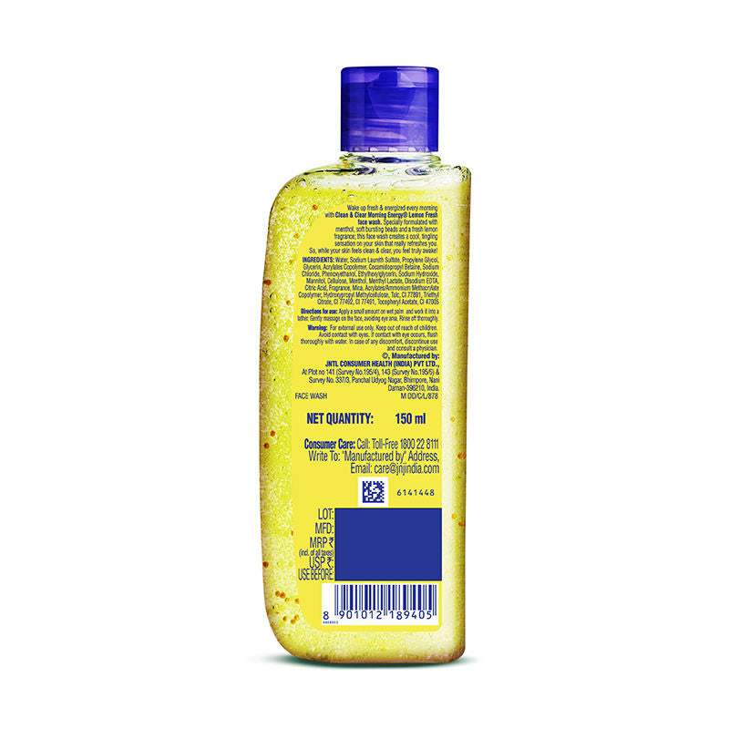 Clean & Clear Morning Energy Lemon Fresh Face Wash - Gentle Cleanser with Menthol for Oily Skin, 150ml Buy at Indicrest Image 8