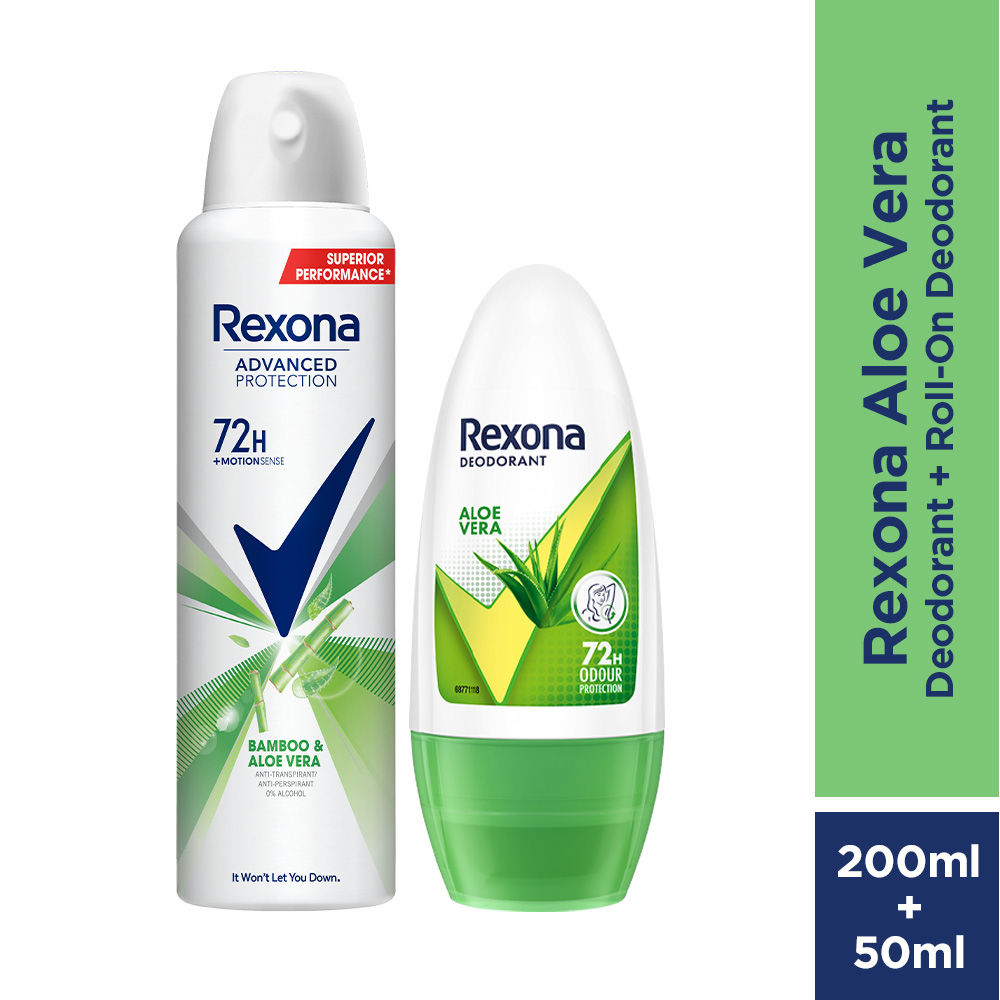 Rexona Aloe Vera Underarm Roll On, 50ml & Aloe Vera Antiperspirant Deodorant, 200ml 2 pieces Buy at Indicrest Image 2