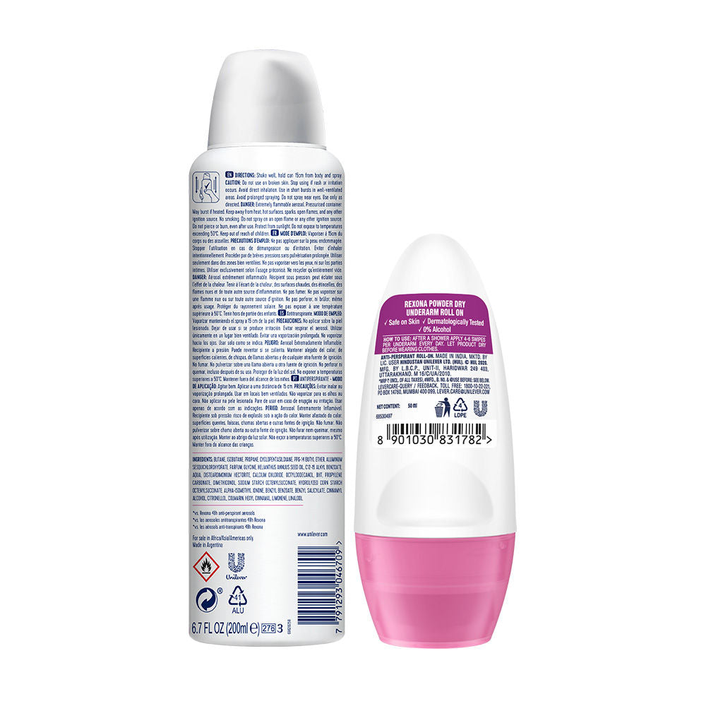 Rexona Powder Dry Underarm Roll On, 50ml & Powder Dry Antiperspirant Deodorant, 200ml 2 pieces Buy at Indicrest Image 3