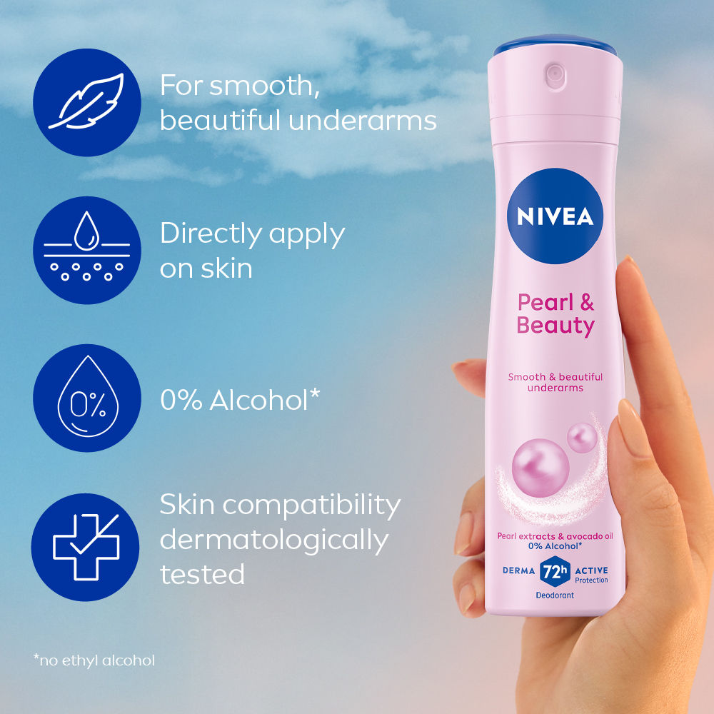 Nivea Deo Pearl & Beauty Extracts & 0% Alcohol, For Smooth Underarms, 48H Freshness and Odour Protection, 150ml Buy at Indicrest Image 4