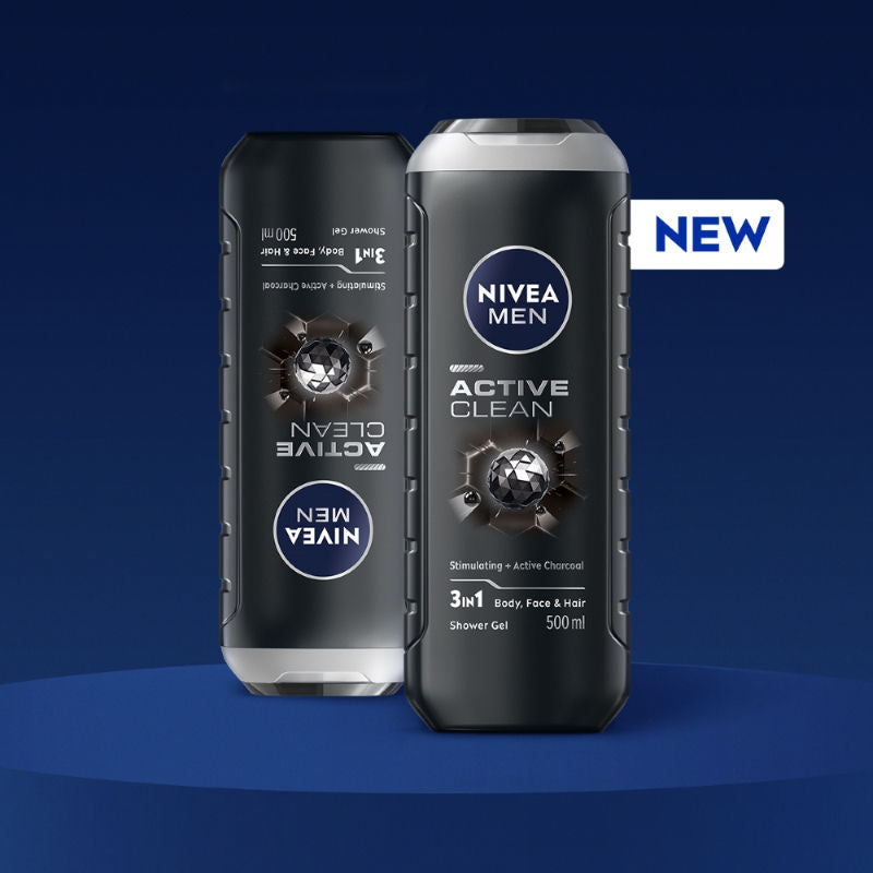Nivea MEN Body Wash, Active Clean with Active Charcoal, Shower Gel for Body, Face & Hair, 500ml Buy at Indicrest Image 3
