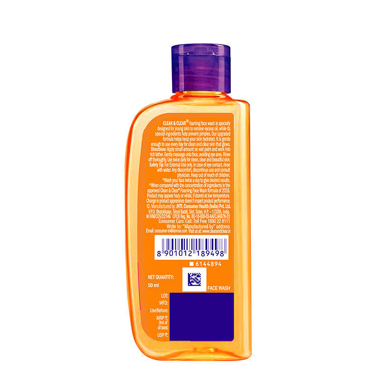 Clean & Clear Foaming Face Wash - Hydrating Cleanser for Oily Skin & Reduces Acne In 7 Days, 50ml Buy at Indicrest Image 8