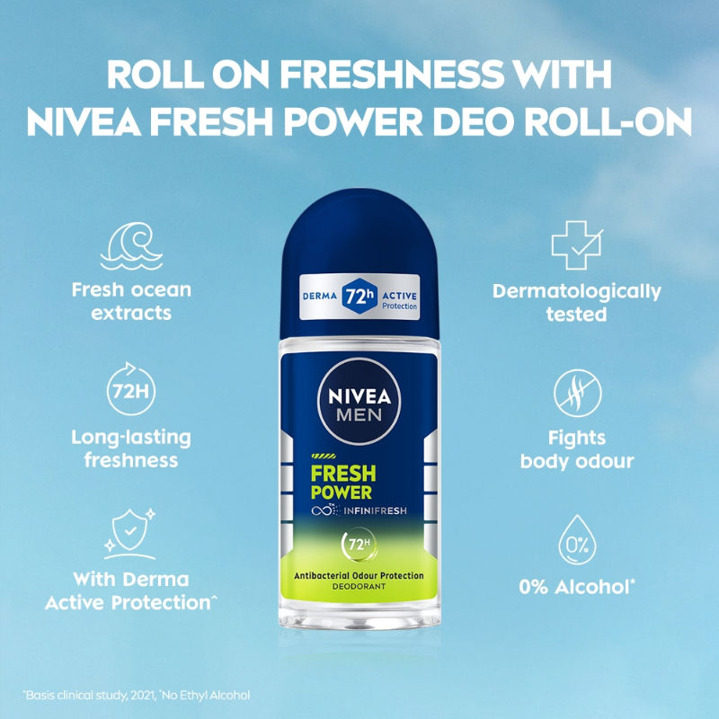 Nivea MEN Deodorant Roll On- Fresh Power- 72h Long lasting Freshness with Fresh Musk Scent, 50ml Buy at Indicrest Image 8