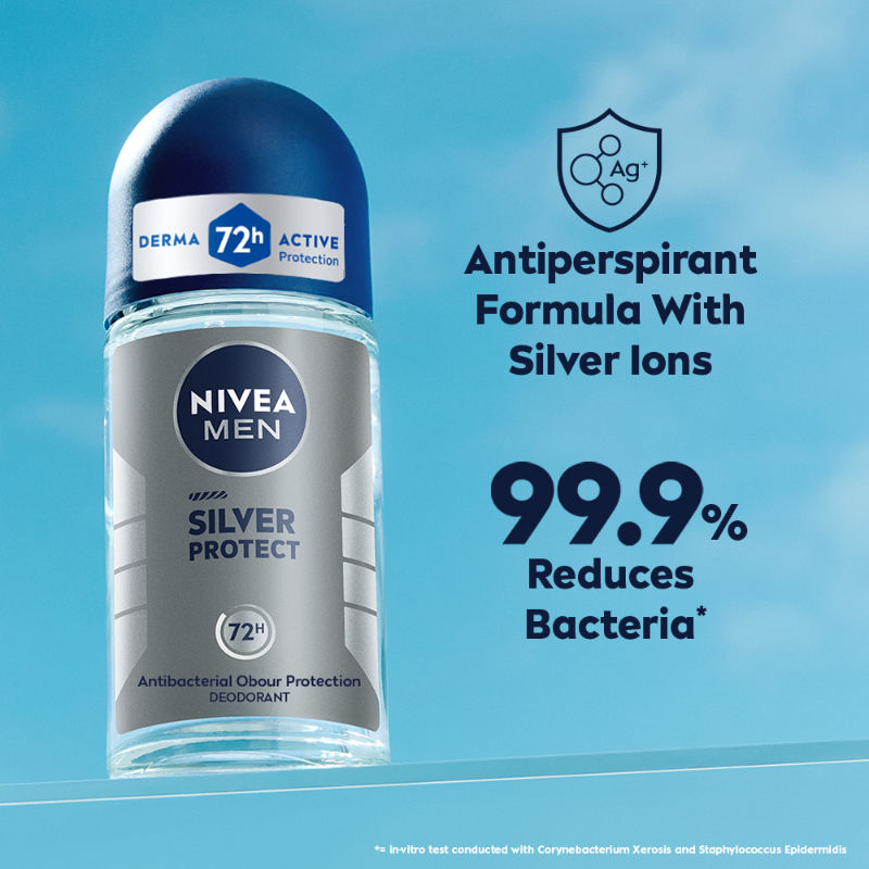 Nivea Men Deodorant Roll On - Silver Protect - Antibacterial Odour Protection For 72H Freshness, 50ml Buy at Indicrest Image 2