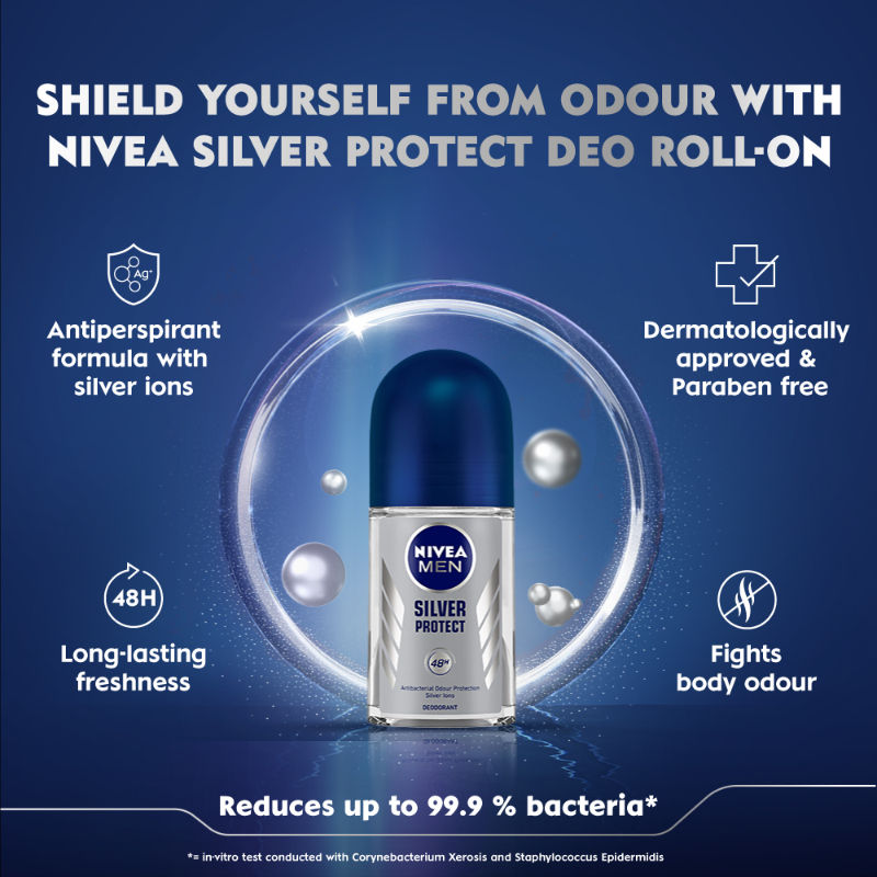 Nivea Men Deodorant Roll On - Silver Protect - Antibacterial Odour Protection For 72H Freshness, 50ml Buy at Indicrest Image 6