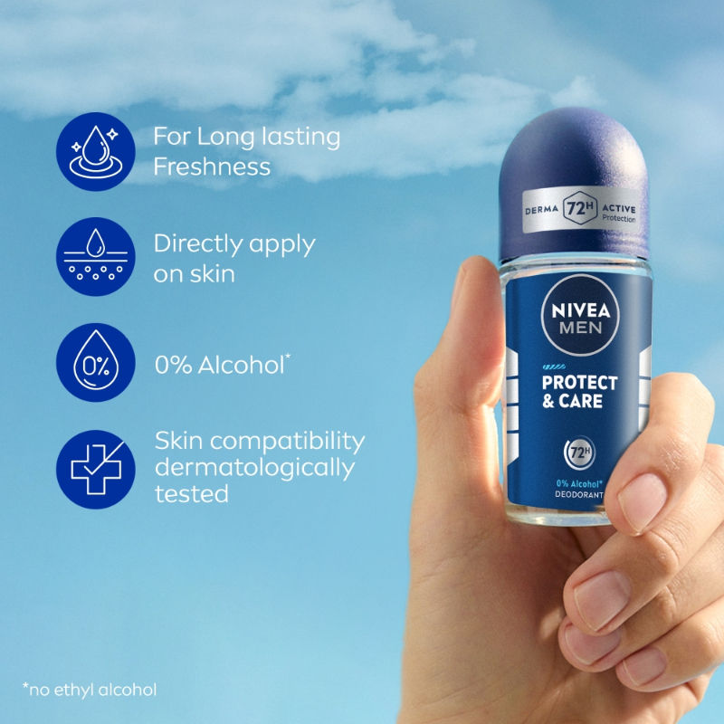 Nivea MEN Deodorant Roll On, Protect & Care, No Skin Irritation & 48h Freshness, 50ml Buy at Indicrest Image 4