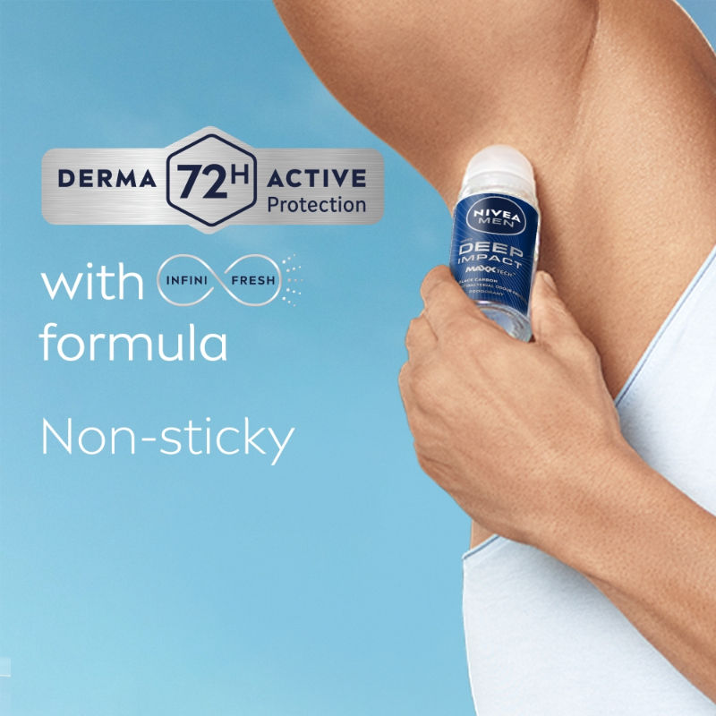 Nivea Men Deodorant Roll On Deep Impact Maxx Tech Freshness Black Carbon 72H Anti Perspirant Freshness, 50ml Buy at Indicrest Image 6