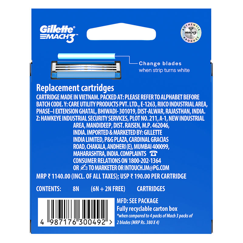 Gillette Mach3 Shaving Blades for men pack of 8 - 6+2 free, 8 Pack Buy at Indicrest Image 10
